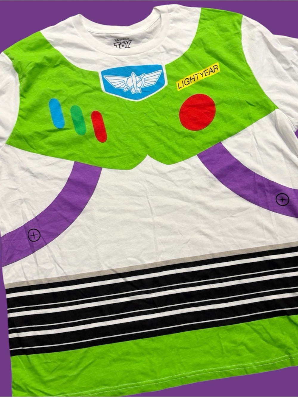 Disney Buzz Lightyear Short Sleeve Graphic Tee - Green/White/Purple